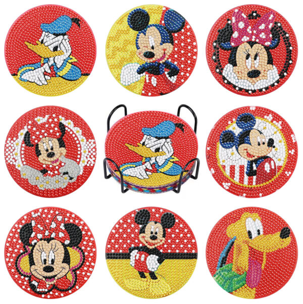 8 Mickey Coasters Diamond Painting with Holder BD040