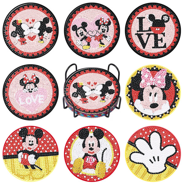 8 Mickey Coasters Diamond Painting with Holder BD057