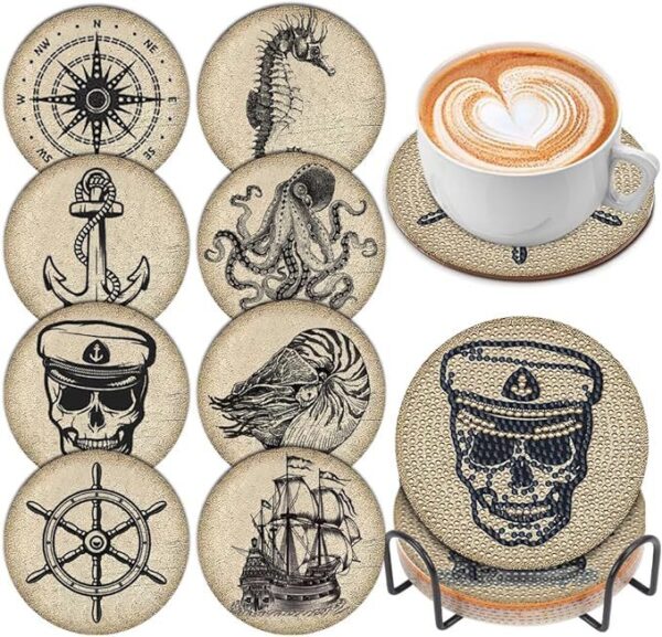 8 Captain coasters diamond painting with holder