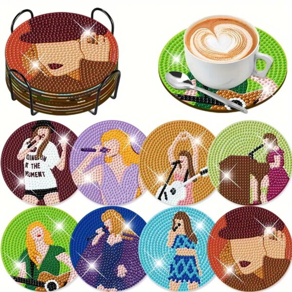 8 Singer coasters diamond painting with holder