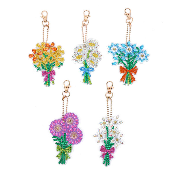 5 Flower Keychains Diamond Painting