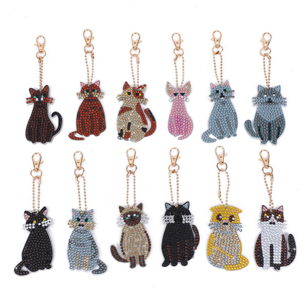 12 Cat Keychains Diamond Painting